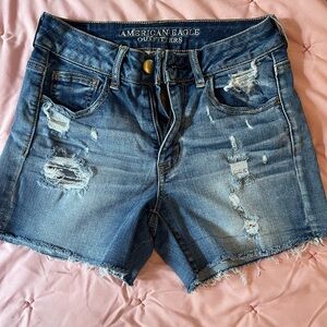 American Eagle Hi-Rise Shortie Distressed Jean shorts size 4